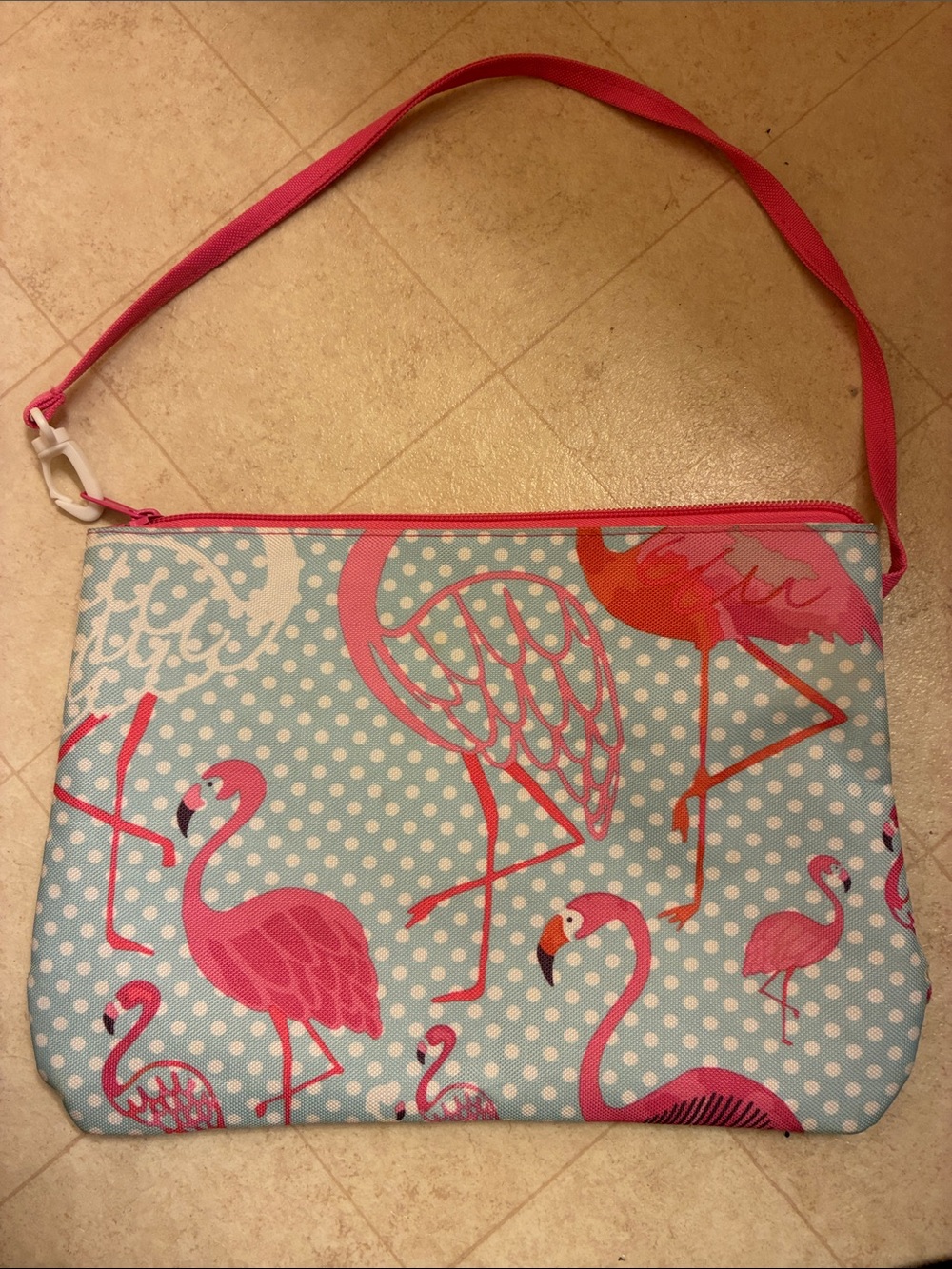 Pink Flamingo Print Wristlet Pouch